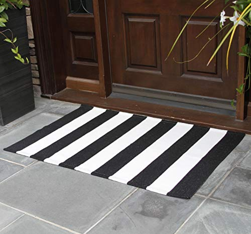 NANTA Black and White Striped Rug Cotton Hand-Woven Rugs for Welcome Door Mat Porch/Kitchen/Entry Way 27.5 x 43 Inches 2x3 (2-footx3-foot, Black and White Striped)