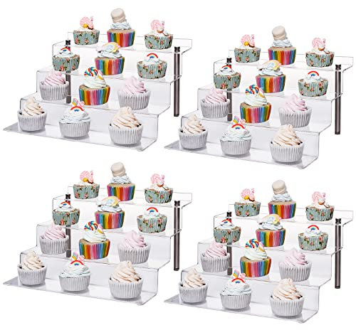 CECOLIC Acryl-Regal mit 4 Ebenen, transparenter Präsentationsständer für Sammlerstücke, Pop-Figuren, Cupcakes, Parfums, zum Dekorieren und Organisieren – 30 x 27,4 x 16,5 cm (groß, 4 Stück)
