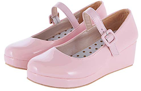 Etebella Damen Mary Jane Keilabsatz Pumps mit Riemchen und Plateau Rockabilly Lack Schuhe(Rosa,37)