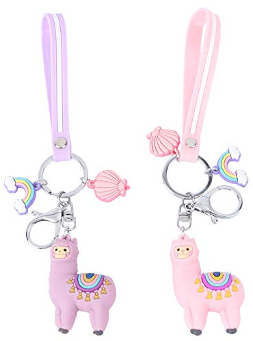 PRETYZOOM 2 Stück Lama Alpaka Schlüsselanhänger Cartoon Miniatur Tierschlüssel Anhänger Dekoration Regenbogen Muschel Schlüsselring Charme mit Verschluss für Tasche Geldbörse Rucksack (Rosa