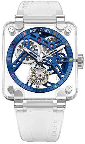 AGELOCER Tourbillon Watches Men Original Full Sapphire Case Limited Edition, Luxury Sport Skeleton Waterproof Manual Mechanical Watch Gift