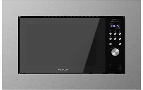 Cecotec Microondas encastrable Digital GrandHeat 2000 Built-In Steel Black. 700W, Integrable, 20l, Grill, 9 funciones preconfiguradas, Quick Start, Diseño en acero y negro