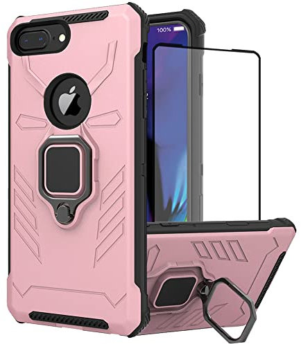 Yiakeng iPhone 8 Plus Case, iPhone 7 Plus Phone Case, Military Grade Protection Shockproof Cover Case with Ring Kickstand for iPhone 8 Plus (Rose gold)