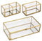 SUMTree Joyero vintage de metal y cristal, 3 joyeros, soporte para joyas, escritorio, organizador de brochas de maquillaje, para joyas de mujer, anillo para guardar joyas (dorado, rectángulo)