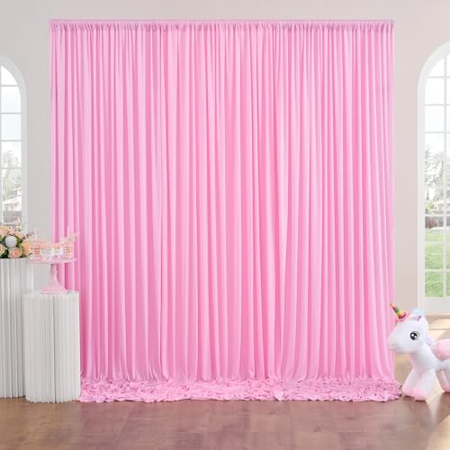 3×3 m Baby Rosa Hintergrund Vorhang, Deko Hochzeit Party Mädchen Geburtstag Geschlecht Aufdecken Fotowand Hintergrund, 2 Platten 1,5×3 m Faltenfreie Weiche Seidige Rosa Vorhänge für Kulissen Home