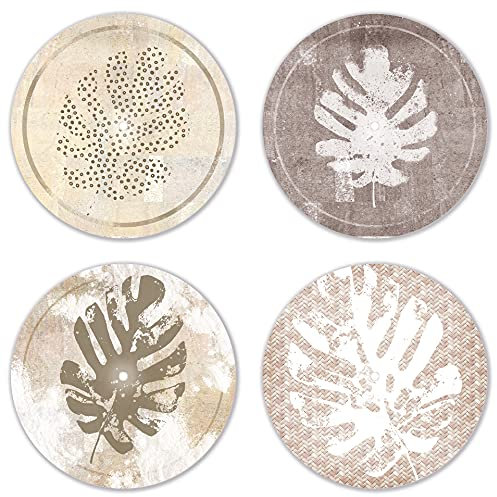 Interluxe LED Untersetzer RUND 4er Set - Blätter Chic - Vier leuchtende Design Untersetzer als Tischdeko, Geschenkidee, Boho