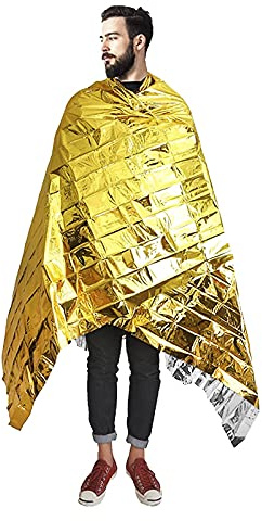 OhMill Lot de 5 Couvertures de Survie 210 x 160 cm Couverture de Survie d'urgence en Or-Argent Couverture de Survie Thermique pour Les Marathons et Les Premiers Soins