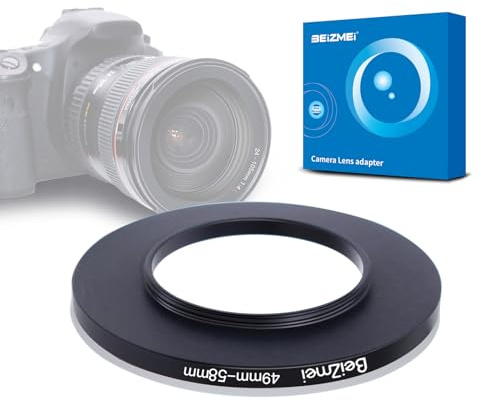 Filter Adapter von 49 mm auf 58 mm, kompatibel mit Allen 49 mm, Objektiv mit 58 mm, UV, ND, CPL, Filter, 49 mm Objektiv zu 58 mm, Filter (49-58 mm)