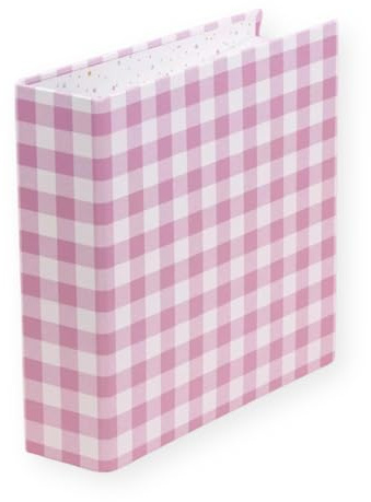 Craftelier - Album aus Pappe mit Vichy-Druck (6 x 8) | 2 weiße Metallringe in D-Form | Hardcover | Größe 22,5 x 23 x 6 cm - Rosa