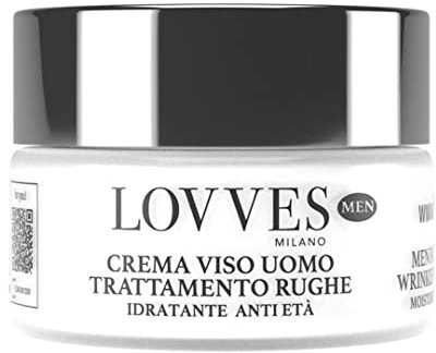 LOVVES Crema Facial Antiarrugas Hombre, Alta Cosmética Natural, Hidratante, Acción Antioxidante, Energiza la Piel y Aumenta su Firmeza, Formato Tarro de Cristal 50 ml