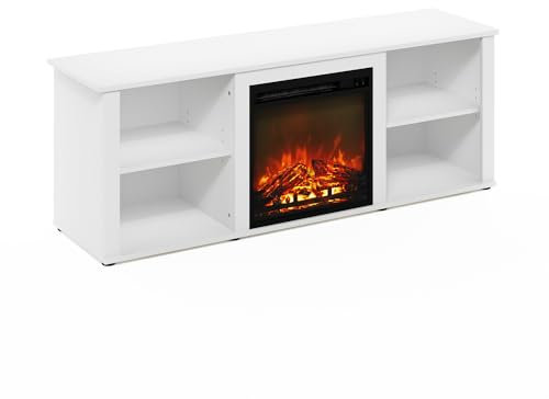 Furinno Classic 60 Inch TV Stand with Fireplace, Solid White