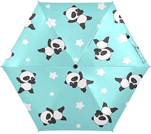 KAAVIYO Sternentanzender Panda Regenschirm UV-Schutz Taschenschirm Umbrella Klein Leicht Schirm Kompakt Schirme für Mädchen Reise Strand Frauen
