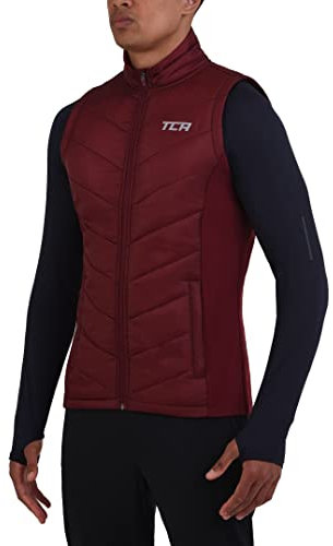 TCA Herren Excel Runner Leichte und gepolsterte Weste mit Reißverschlusstaschen - Cabernet, XL