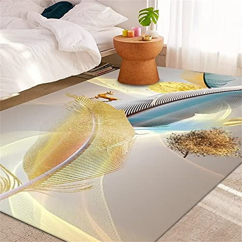 RUGMRZ Couchtisch Groß Auslegware Teppichboden Elegante gelbe und Blaue Federdruck Dekoration ist rutschfest Büro Teppich 90X150CM
