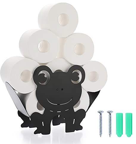 SUMNACON Schwarz Toilettenpapierhalter aus Metall WC Rollenhalter Stehend Papierhalter Toilettenrollenhalter Ohne Bohren Wandmontage Dekoration für Badezimmer Küche Frosch-Muster