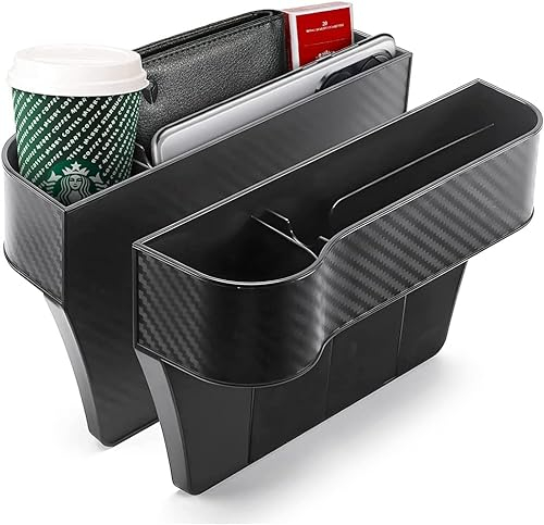 CGEAMDY seitlicher Organizer für Autositze, 2 Seitentaschen für die Mittelkonsole, multifunktionale Aufbewahrungsbox mit Getränkehalter, Zubehör für den Fahrzeuginnenraum (schwarz)