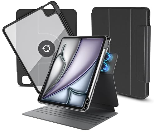 nimin Hülle für iPad Air 11 Zoll M2 iPad Air 6/5/4 (2024-2020) und iPad Pro 11 (3. /2. /1. Gen), mit doppelmagnetisches Design, 11 verschiedenen Nutzungsmodi - 360° drehbare Lederhülle mit Stifthalter