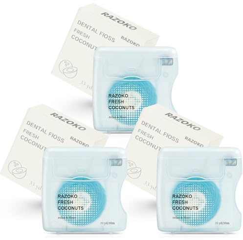 Kokosöl-Zahnseide, expandierende Mikrofaser, Kokos, vegan, tierversuchsfrei | Extra breite & weiche expandierende Zahnseide, Kokosöl, veganes Wachs, 3 Spender, 33 Yds x 3, 6-Monats-Vorrat