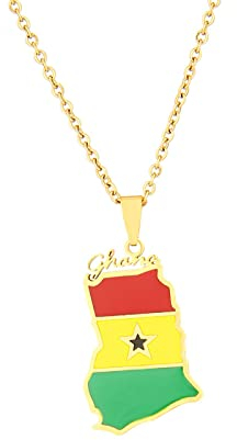 JEDTAKCT Afrika-Ghana-Karte Mit Flagge-Anhänger-Halskette – Tropfen-Öl-Welt, Ethnischer Stil, Schlüsselbeinkette, Unisex, Patriotischer Charm-Schmuck, Pullover-Kette Für Paare, Geometrie-Halskette, G