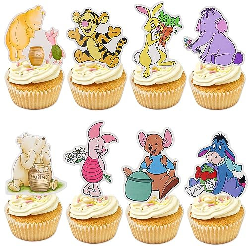MEMOVAN Winnie Cupcake-Topper, 48 Stück, klassische Puuh-Cupcake-Picks, Winnie-Kuchenaufsatz, Cupcake-Dekorationen für klassische Puuh-Geburtstag, Winnie-Babyparty
