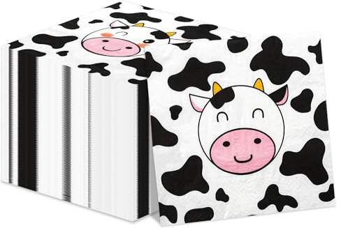 100 Stück Servietten mit Kuh-Druck, Partyzubehör, Bauernhoftier-Party, Tischservietten für Tier-Mottoparty, Kindergeburtstag, Babyparty