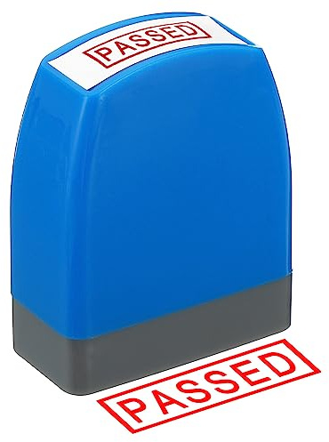 PATIKIL Passed Stamp Self Inking, Red Ink Office Stamps Pre Inked Message Stamp Refillable Business Stamp Style 1, Blue