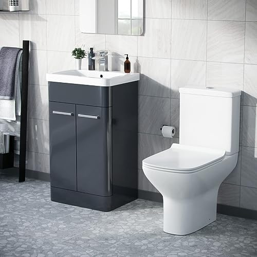 Nes Home Afern 500mm Floorstanding Vanity Basin Unit & Rimless Close Coupled Toilet Anthracite
