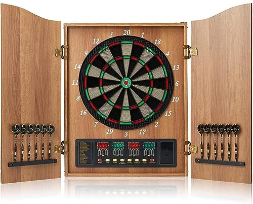 Jeu de Fléchettes Électronique avec 12 Pointes Souples - Portes d'Armoire en Bois avec Tableau de Bord Intégré pour Usage Domestique, Bars, Clubs A