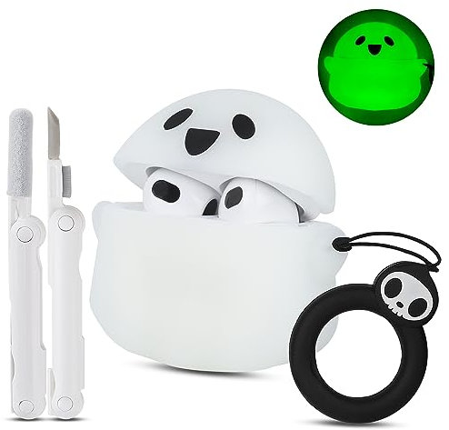 Funda de carga compatible con Apple AirPods de 3ª generación con kit de limpieza, brilla en la oscuridad, divertido anime 3D Halloween fantasma, funda protectora de silicona suave para Airpod 3