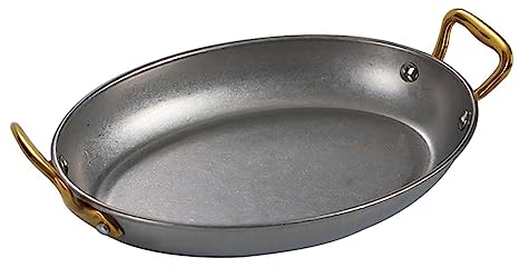 Paellera española ovalada, sartén antiadherente de acero inoxidable, asas remachadas, apta para lavavajillas, utensilios de cocina para paella para hogares o restaurantes, plata re