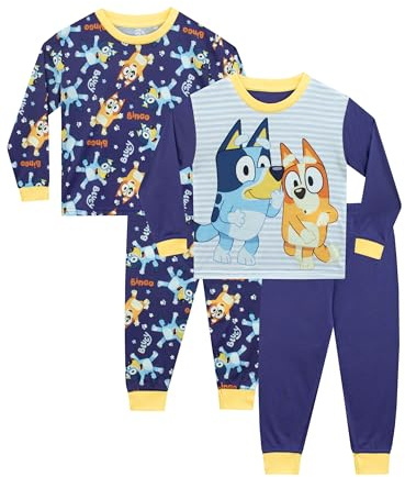 Bluey Pijamas Niños | Pack de 2 Pijamas para Niños | Azul | De 18 Meses a 8 Años | Mercancía Oficial