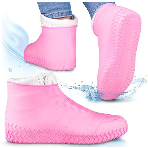SULPO Schuhüberzieher wasserdicht - Regenschutz Schuhe - Überzieher Schuhe - Regenüberzieher Schuhe - Überschuhe Wasserdicht - Wiederverwendbare Schuhüberzieher - Regenschutz Fahrrad -L -Rosa