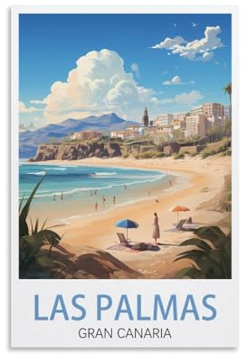 Las Palmas Gran Canaria Vintage-Reiseposter, Querformat, 20 x 30 cm, Leinwand, Wandkunst, Poster für Wohnzimmer, Dekoration, Gemälde für Heimdekoration