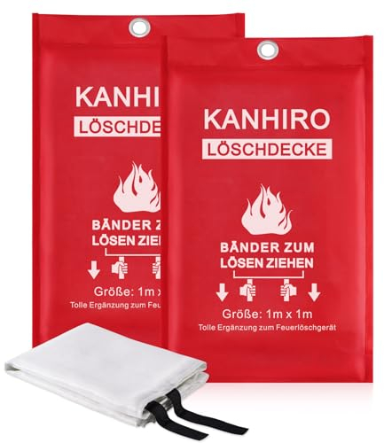 kanhiro Löschdecke Küche Feuerlöschdecke - 1m x 1m Glasfaser Brandschutzdecke Retardant Decken für versehentliches Sicherheitsdesign für Küche, Kamin, Grill, Auto, Camping 2er-Pack