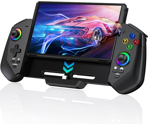 KICKDOT Controller switch con joystick Hall per Nitendo Switch/OLED, Switch Pro Telecomando con luce RGB/Turbo/Doppio motore/4 slot di gioco, Joypad cablato di ricambio per controller Nintendo Switch