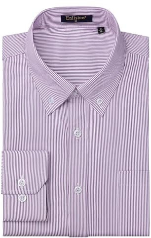 Enlision Dress Shirts for Men Adult Purple Striped Shirt Long Sleeve Office Classic Button Down Regular Fit with Pocket 4XL