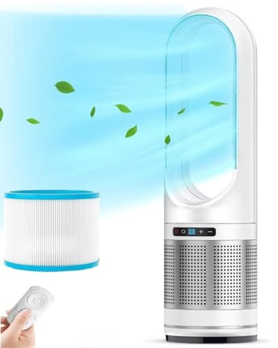 LSQXSS Tower Fan with air Purifier,bladeless Cooling Fan with Remote for Bedroom,Office,Kitchen,8 speeds,8h Timer,80° Swing,air Circulation Tower Fan,LED Display,Floor Fan