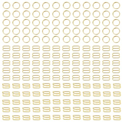 XCSJ 180 Pcs Ganci per Cinturini per Reggiseno Lingerie Regolabile Anello Ganci Metallo Spalline del Reggiseno Clip Metal Lingerie Regolazione per Reggiseno,Costumi Bagno, Camicie Notte-8mm (Golden)