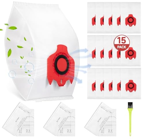15 Pack FJM Vacuum Dust Bags Replacements for Miele Hoover Efficiency Bags Compact C2, C1, S241, S290, S300i, S500, S700, S4, S6, S4000 and S6000 Series Vacuums Cleaners