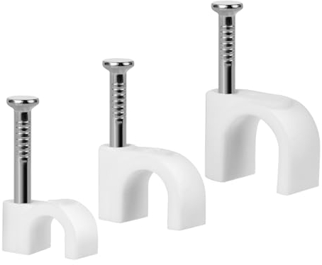 URAQT Fermacavi Muro, 300 Pezzi Fermacavo con Chiodo, Ferma cavi adesivo,fermacavi muro, Rotondi Graffette Clip,per Gestione dei Cavi Elettrici, cavi Ethernet, cavi telefonici (Bianchi,4mm,6mm,8mm)