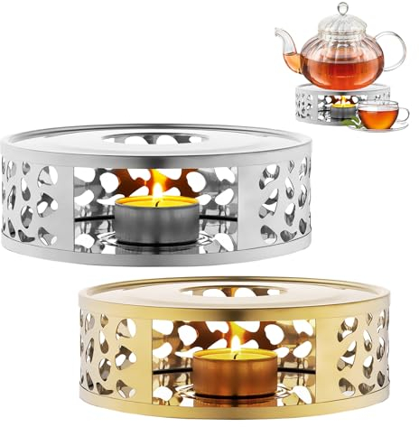 2 Pièces Chauffe-Théière en Acier Inoxydable, Chauffe Theiere Bougie, Chauffe Plat Chauffe-Théière, Réchaud pour Théière Inoxydable avec Porte-Bougie, pour Thé Café Isolation De Lait