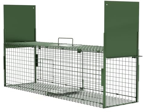 Lebendfalle Fangfalle, Käfig, 100 x 29 x 31,5 cm, Tierfalle, Fuchsfalle, Käfig, Schlag, Katze, Grün (drei Türen)