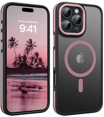 DUEDUE Coque pour iPhone 16 Pro Max Coque Magnétique【Compatible avec MagSafe】Coque de Protection Antichoc Téléphone Puissante Anti-Rayures Coque Arrière Translucide Mat Anti-Empreintes Digitales, Rose