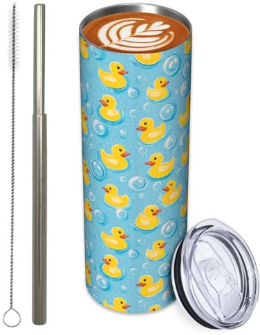 Turamurra Stainless Steel Tumbler 20oz with Lid and Straw, Rubber Duck Tumbler for Hot and Cold Beverages, Travel Coffee Mug Insulated Tumblers Cups, Birthday Gifts for Women Adults Kids