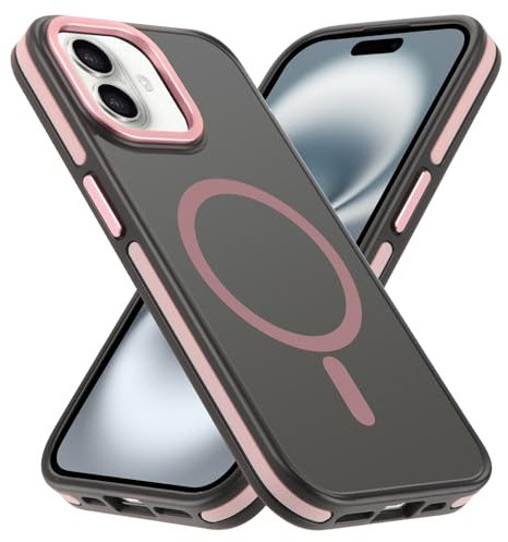 Kueqeay Cover per iPhone 16 6,1” Magnetica, Compatibile con MagSafe Custodia Traslucida Opaca Antiscivolo Posteriore Resistente ai graffi Custodia Sottile Antiurto Bumper Case, Rosa