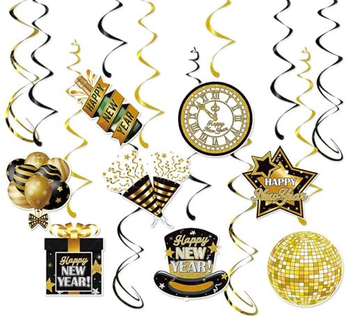 Spirale Silvester Deko 2026 Neujahr Deko Set,8 Stück Neues Jahr Hängende Wirbel,Happy New Year Deko,Disco Neujahrsdeko Spiralen Luftschlangen für Silvester Dekoration,2026 Silveste Party Deko Zubehör