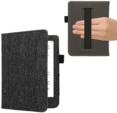 kwmobile Coque Liseuse Compatible avec Kobo Clara 2E - Étui à Rabat en Tissu avec Fermeture Magnétique - Gris foncé