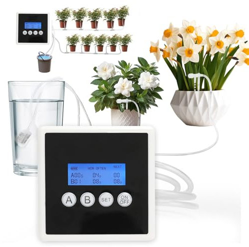 Riego Automático, Sistema De Riego Plantas De Interior Kit De Riego Por Goteo Para Plantas Con Pantalla Led Y Fuente De Alimentación USB Sistema De Riego Para JardíN Para 30 Plantas En Maceta 20m