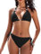 RITOSTA Triangel Bikini Damen Set Sexy String Bikinis Neckholder Bikini-Sets Zweiteiliger Badeanzug Push Up Badeanzüge mit Perlen Tanga Bademode Verstellbare(Schwarz,L)