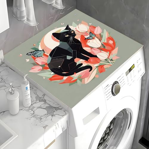 Coprilavatrice Tappetino Per Lavatrice E Asciugatrice,Tappetini Lavatricecopri Asciugatrice,Antiscivolo Asciugatura Rapida,Top Protective Mat Per Frigorifero, Cucina,Washer,Dryer (Cat,50x50cm)